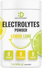 Electrolytes Powder, 1Lb 69 Servings   No Sugar, Lemon Lime   Hydration Supple