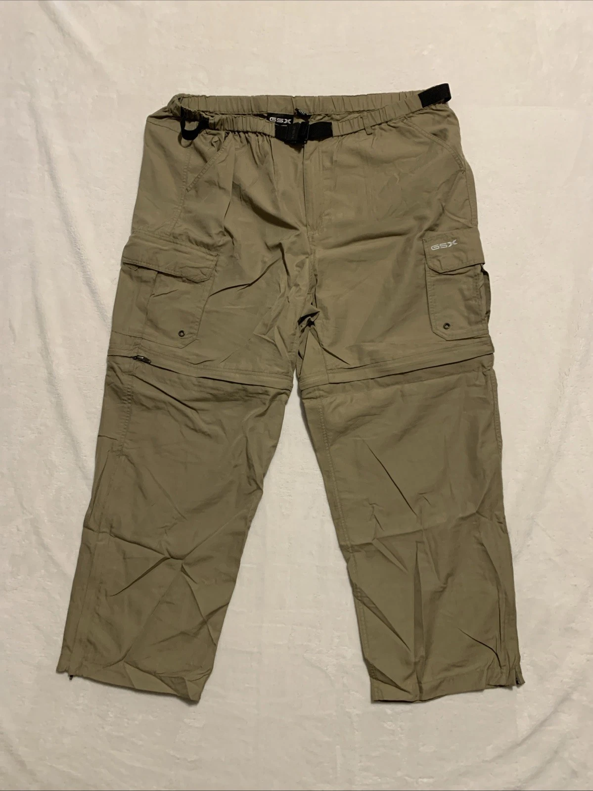GSX Mens 42x30 Pants Cargo Convertible Hiking Zip Ankles Nylon Belted fishing