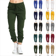 Womens Casual Pocket Combat Cargo Trousers High Waist Joggers Long Pants Comfort