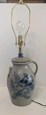 Large Rowe Pottery Works Butter Churn Lamp Cobalt Bird 26 in. 