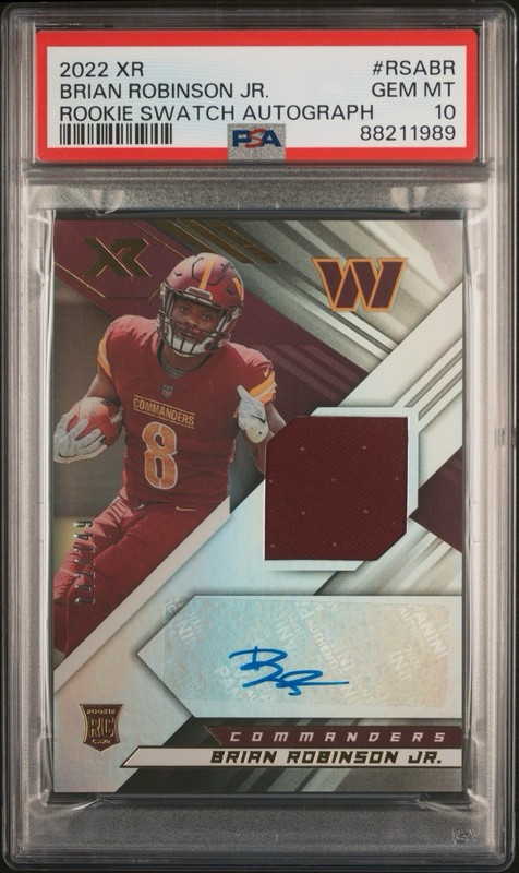 2022 Panini XR - Rookie Swatch Autographs Brian Robinson Jr. /149 PSA 10