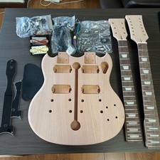 US Double Neck DIY Electric Guitar Kit 12 String Mahogany Body black Fingerboard