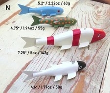 4 Folk Art Handmade/Painted Wood Fish Decoys Spearing/Ice Fishing Weighted (N)