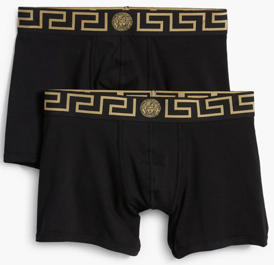 NWT Versace Greca Border Medusa Greek Key Black Logo 2 Pk Long Trunk Boxers 3 XS