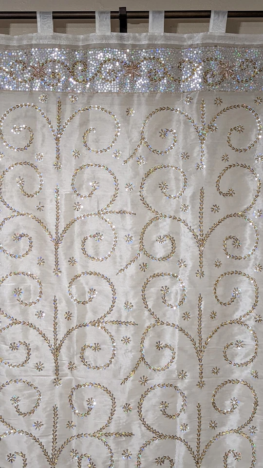 Panel de cortina de cuentas transparentes marfil bordado a mano tratamientos de ventana indios 92" Foto 3 de 4