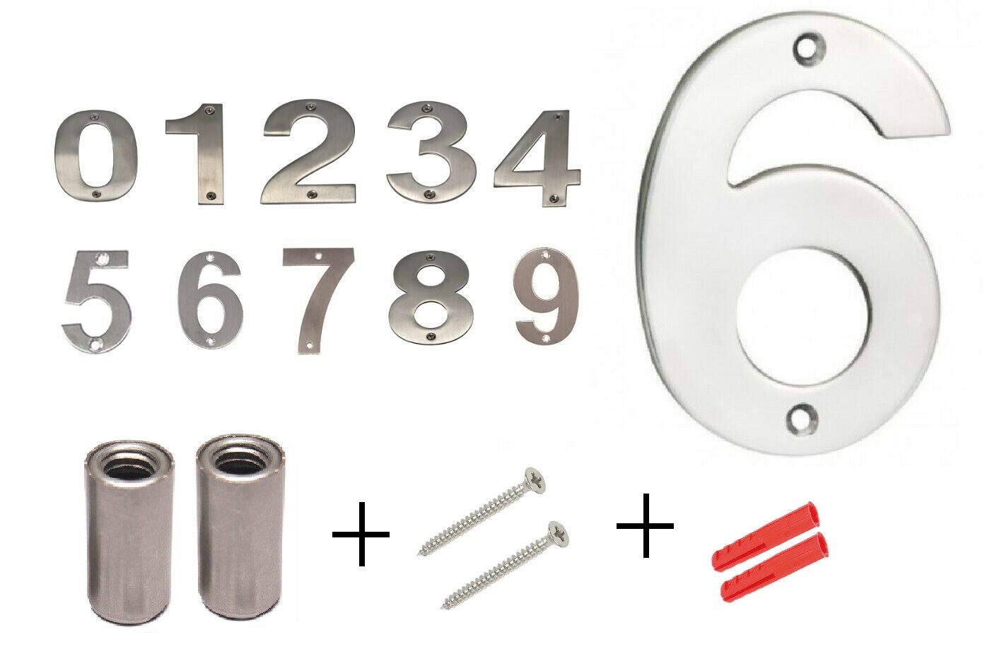 LARGE Stainless Steel Door Numbers 6"+ StandoffFitting House Flat