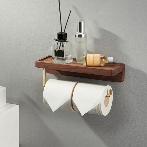 Brass Toilet Paper Dispenser Wall-mounted Tissue Roll Holder with Tray - Picture 6 of 10