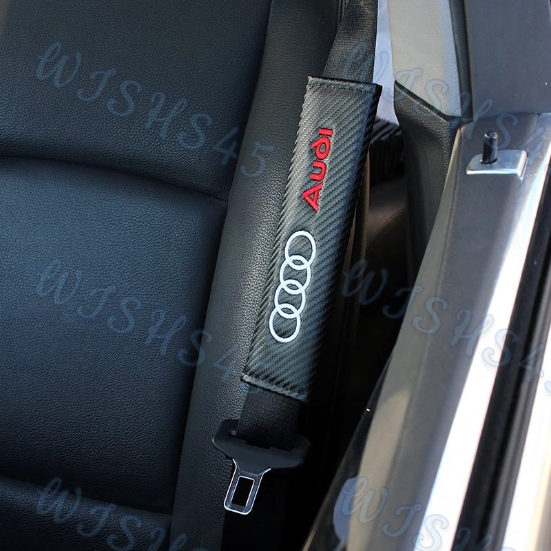 Black Carbon Fiber Look Embroidery Set of Seat Belt Cover Shoulder Pads for AUDI eBay