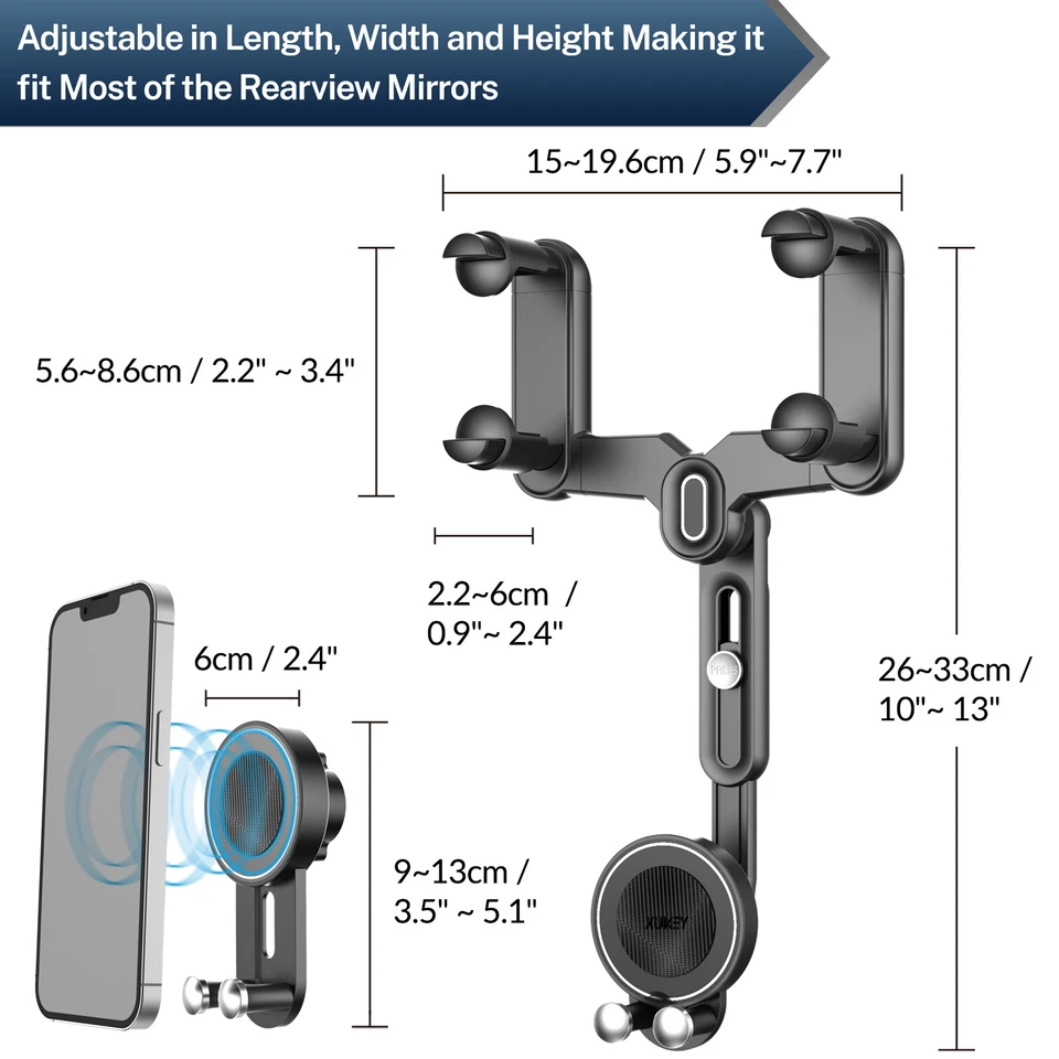 Magsafe Magnetic Rear View Mirror  Air Vent Car Mount Cell Phone Holder 4 iPhone - Image 2 of 4
