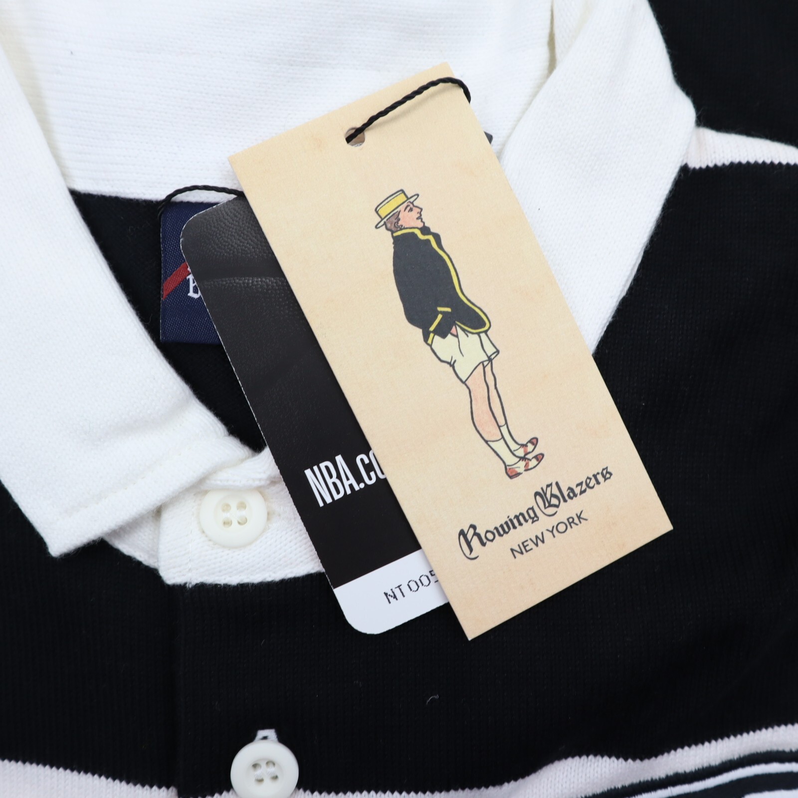 FILA Maglietta da rugby Rowing Blazers X NBA Brooklyn Nets a righe a blocchi L $195 Nuova con etichette rara