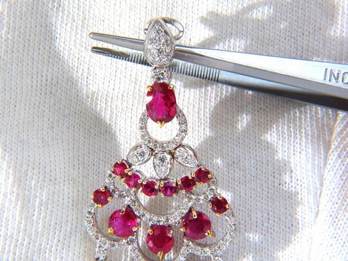 Natural Ruby Diamond Earrings Dangle 18kt Chandelier Glam Prime 11.20ct - Picture 3 of 8