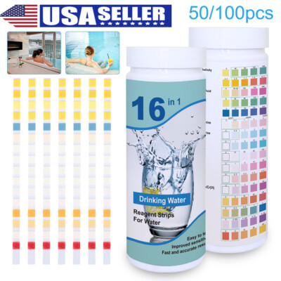 50/100PCS 16-in-1*Drinking Water Test Kit Strips Home Water Quality Test for Tap