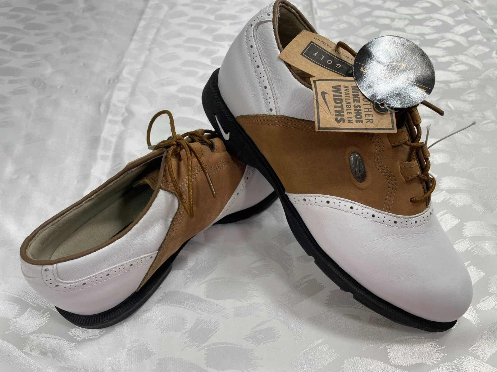 Scarpe da golf Nike Zoom Air donna Oxford stringate in pelle bianco marrone taglia 7 38