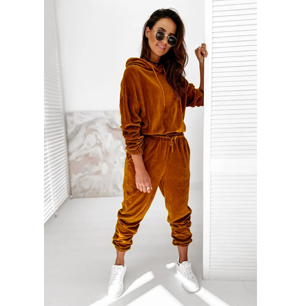 VETEMENTS Womens Ladies Velvet Lounge Set Hoodie Sweatshirt Lounge Wear Tracksuit Clothing