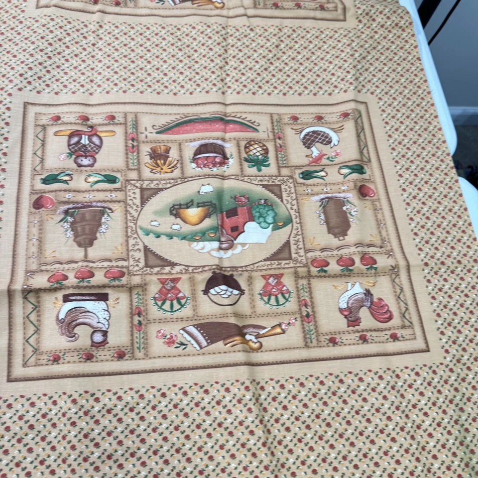 vintage fabric brown hearts homestead panel 106x90 70s mcm retro - Image 4 of 4