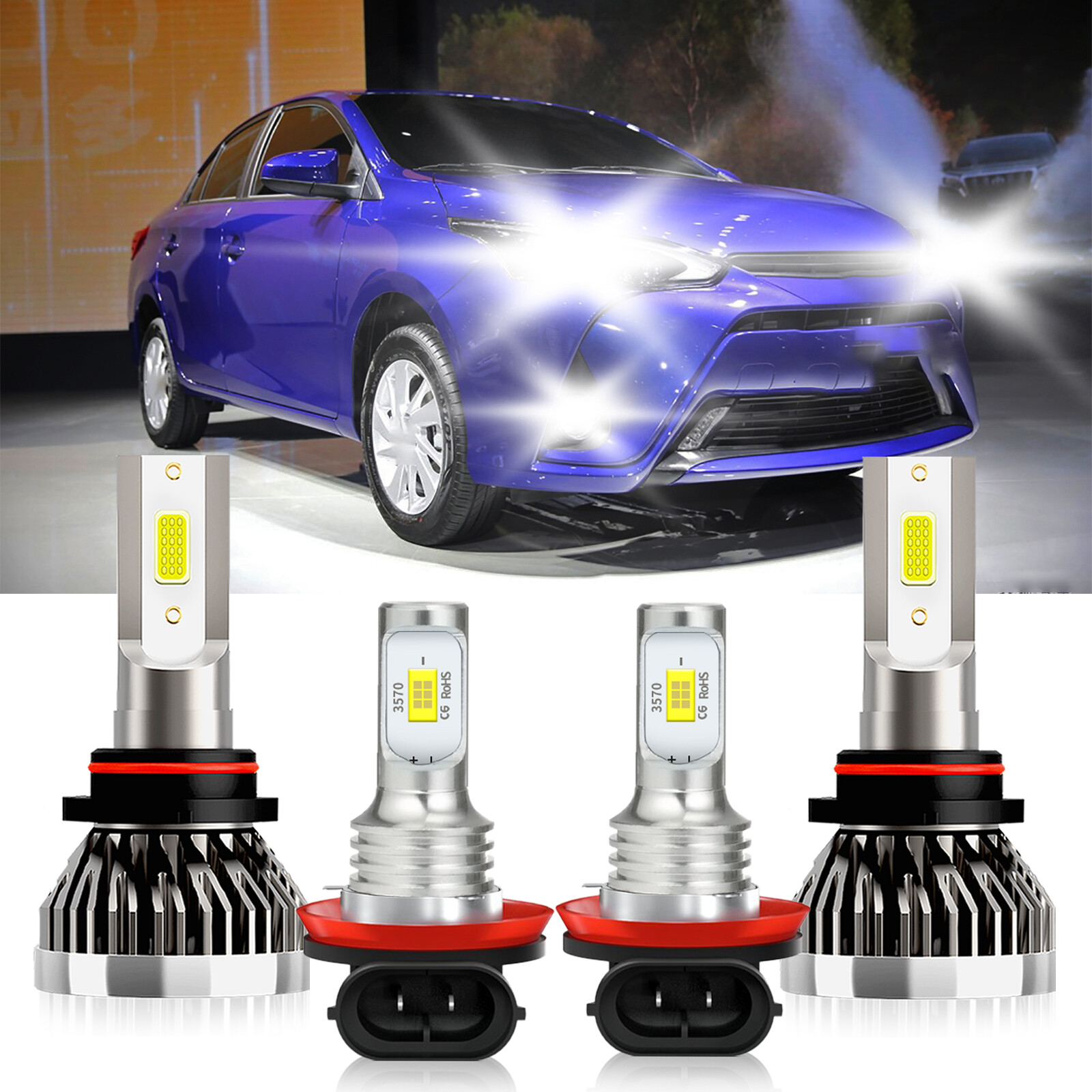 LED Headlight Bulbs High/Low Beam Fog Light white For Toyota Yaris 2015-2017
