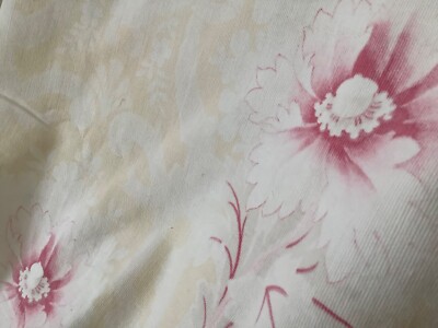 Pale Yellow Floral Antique French Cotton Fabric Distressed 88