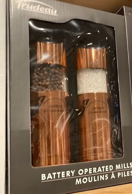 NEW Trudeau Graviti Copper Electric Salt & Pepper Mills Set *Great  