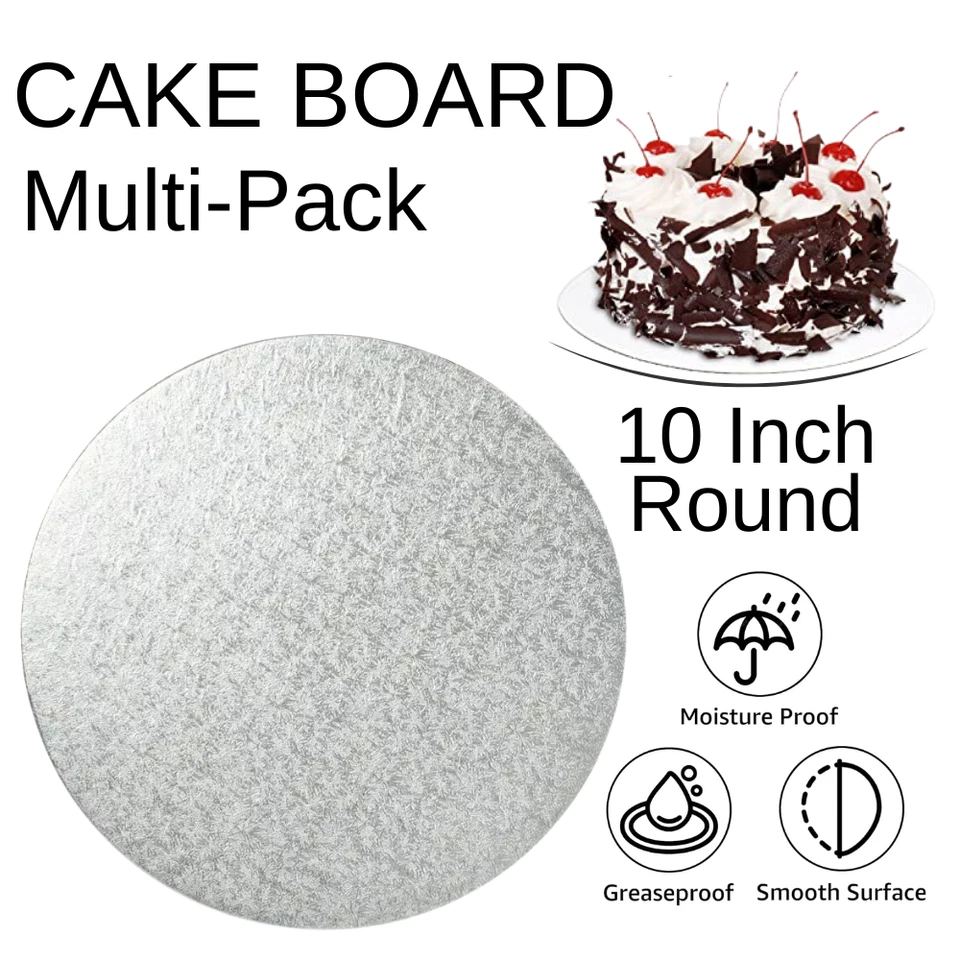 DORIC 10 Inch Round Premium Cake Boards Silver Foil 3mm Double Thick