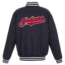 MLB Cleveland Indians Poly Twill Jacket Embroidered  Patch Logos JH Design Navy
