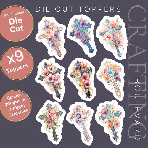 FLORAL CROSS MEMORIAL Planner Journal STICKERS DIE CUT SHAPE or CARD TOPPERS - Picture 11 of 34