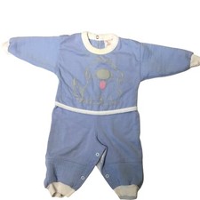 BUSTER BROWN Baby Romper 6 9M Blue Puppy Snap Suit Made USA Vintage 80s VBC