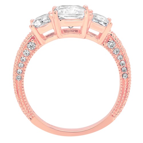 4.26ct 3-Stone Emerald Accent Bridal Promise Statement Ring 14k Rose gold - Picture 11 of 11