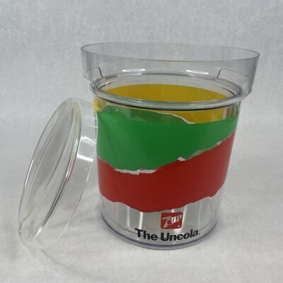 Vintage The Uncola 7Up Green Red Yellow Ice Bucket with Lid 8.5  T 7.50 Diameter