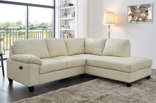 Cream High Grade Genuine Leather Corner Sofa - LH Facing + USB -  BOSTON