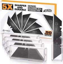 50-Pack Utility Knife Blades, Blackened SK-2 Razor Blades for Box Cutter Utility