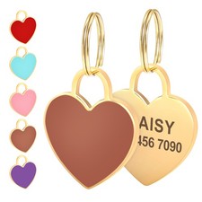 Personalized Heart Shape Pet ID Name Phone Tags Dog Puppy Cat Kitten Engraved