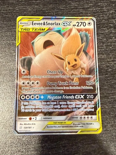 New ListingPokémon Eevee Snorlax GX Holofoil Rare Card 120/181 Tag Team TCG