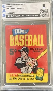 1965 Topps Baseball Series 1 Unopened Wax Pack CAS 9 MINT