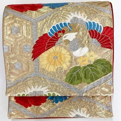 7251# Japanese Vintage Fukuro Obi Belt Kimono Fabric Silk Traditional