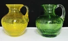 2 Vintage Blenko or Pilgrim Glass Hand Blown Small Vases Pitchers Crackled WV US
