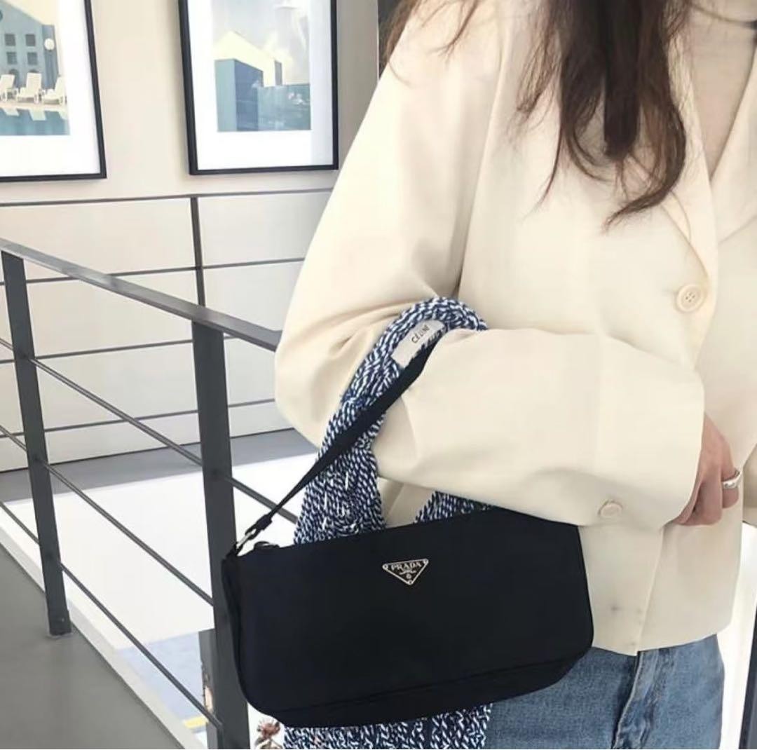 PRADA handbag Pouch Traingle LOGO Nylon Black Accessory Casual Japan
