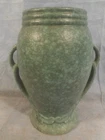 VTG USA Roseville?  1930s Art Deco Pottery Mottled bluegreen Glaze Ceramic Vase