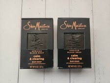  Pack of 2 Shea Moisture African Black Soap, Calm  Clearing Bar Soap, 8 fl oz