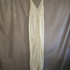 Vintage Lace Trim Long Bridal Ivory Nightgown Plunge Women Sz Small