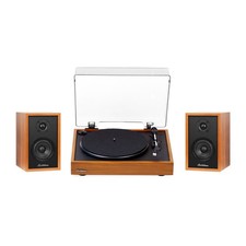 Electrohome Montrose Record Player with Berkeley Powered Bluetooth Speakers Teak
