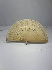 Vintage Celluloid Folding Hand Fan Floral Painted Pierced Vanity Fan