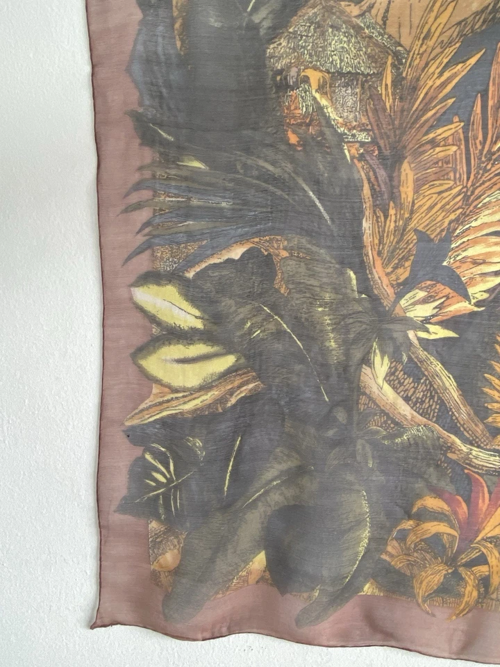 ARTISTIC SIN MARCA Marrón Seda Mujer Bufanda Pájaros Estampados 43"/42" EX CON Foto 4 de 4