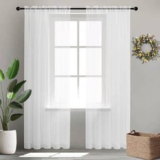 XTMYI 80 Inch Curtains Length Sheer 2 Panels Set 52W x 80L Pack of 2 , White