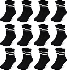 Boys Socks Kids Toddler Crew Socks Boys Athletic Sock Black for Boy Girls 12 Pai