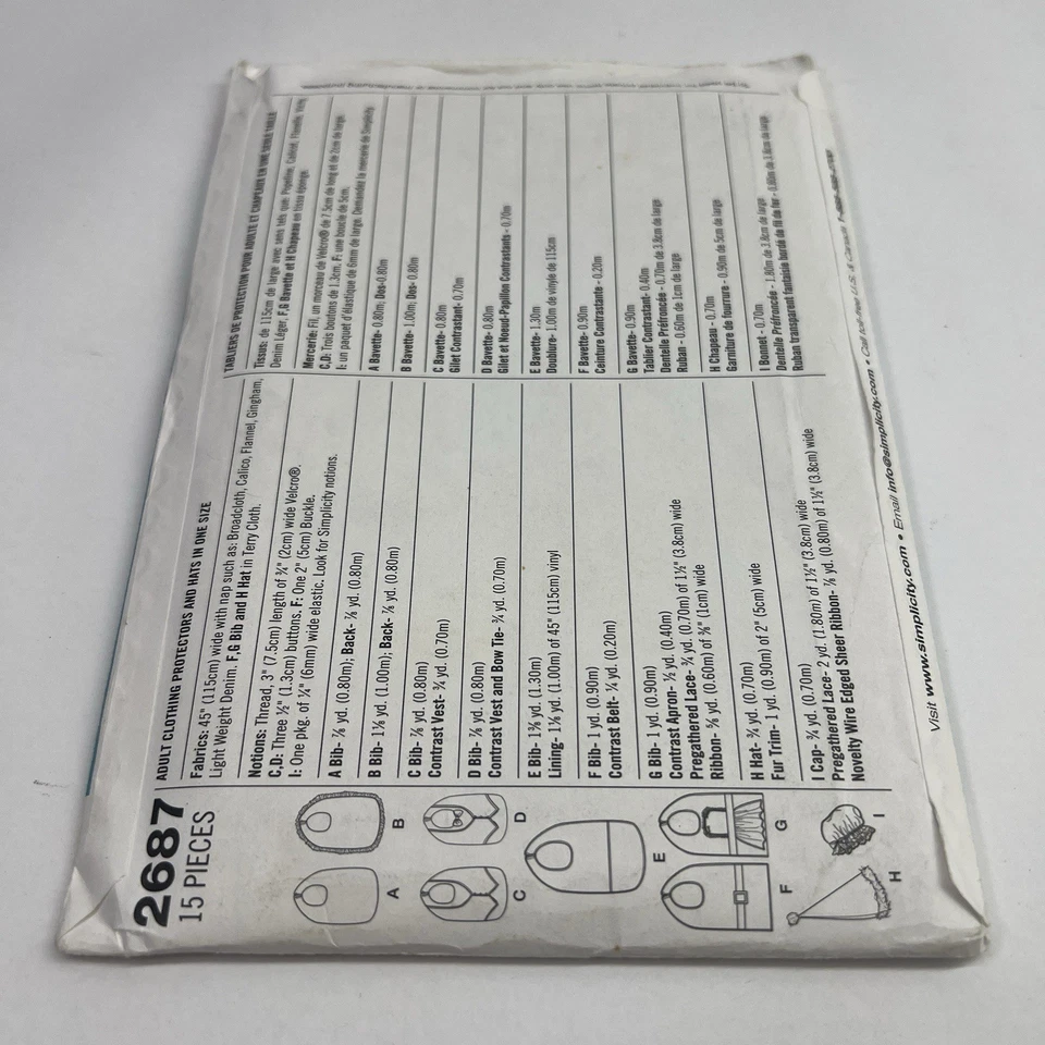 Simplicity 2687 Adult Clothing Protectors & Hats One Size Uncut Sewing Pattern - Image 2 of 4