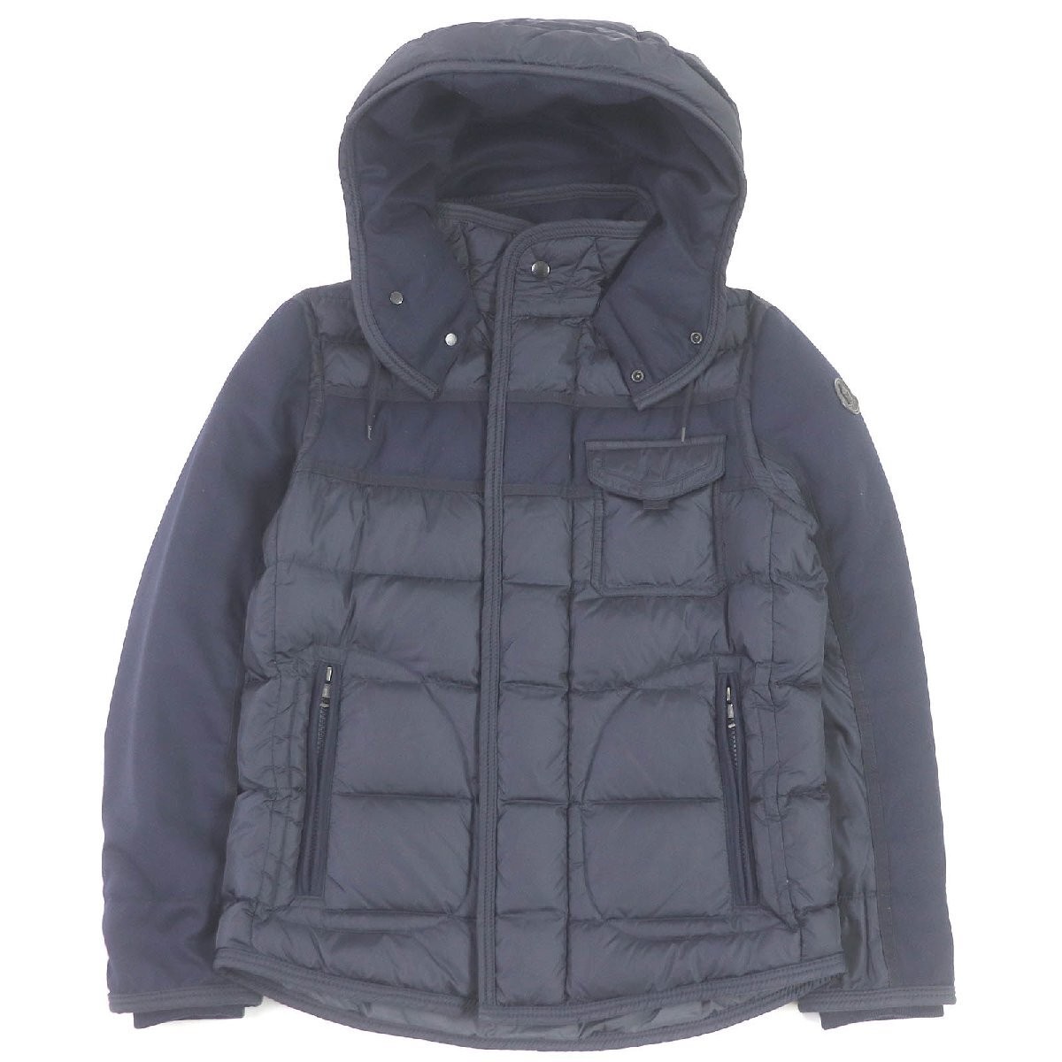 Moncler Ryan Giubbotto Wool Hooded Zip Jacket with Leather Logo Patch