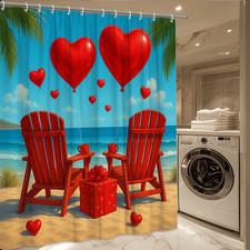 Red Heart Shower Curtain for Beach Lovers, Romantic Decor