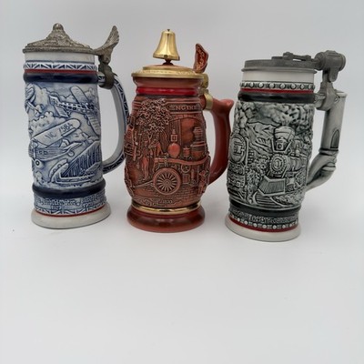 Lot of 3 Vintage Avon Collectible Steins  Aviation, Firefighters, Orient Express