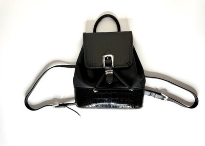 Brighton  Monica  Mini Backpack Black Nylon Leather Reptile Western Buckle