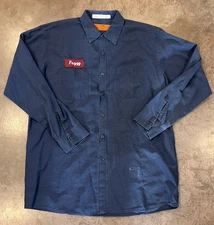 Red Kap Vintage Work Shirt XL Blue Button Front “Fuzzy” Patch – Distressed Wear